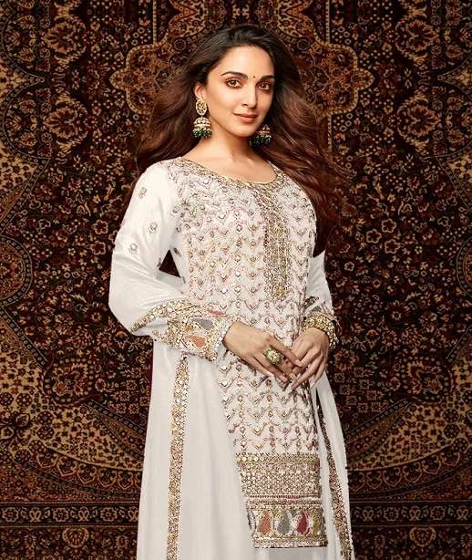 DESIGNER WEDDING PARTY WEAR CHINON SHARARA PALLAZO SALWAR SUIT HT 5101 COLOR