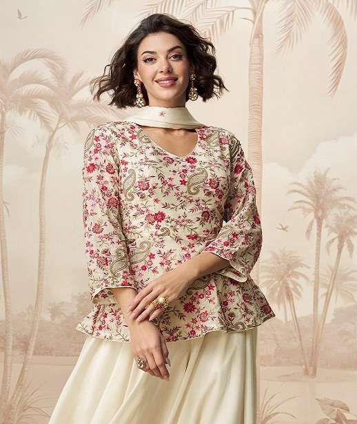 DESIGNER WEDDING PARTY WEAR CHINON SILK SHARARA SALWAR SUIT JG JIVIKA 10247 COLOR