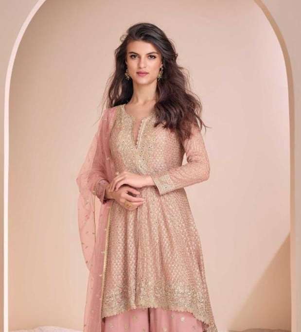DESIGNER WEDDING PARTY WEAR HEAVY REAL GEORGETTE SHARARA SALWAR SUIT RH SY AAYNA 5671 COLOR