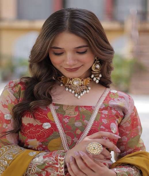 DESIGNER WEDDING PARTY WEAR RASSIAN SILK PRINTED READYMADE ANARKALI SALWAR SUIT GOWN KU 1159 COLOR