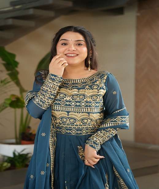 DESIGNER WEDDING PARTY WEAR REAL CHINON READYMADE ANARKALI SALWAR SUIT GOWN LW 9226 COLOR