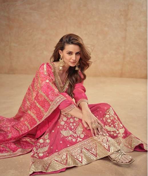 DESIGNER WEDDING PARTY WEAR SIMAR SILK SHARARA SALWAR SUIT GL TISHA 7531-7533