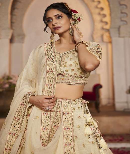 INDIAN DESIGNER BOLLYWOOD BRIDAL WEDDING PARTY WEAR HEAVY TISSUE SILK HAND WORK LEHENGA CHOLI NT 6106 COLOR