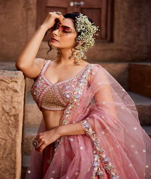 INDIAN DESIGNER BOLLYWOOD BRIDAL WEDDING PARTY WEAR HEAVY TISSUE SILK HAND WORK LEHENGA CHOLI NT 6110 COLOR
