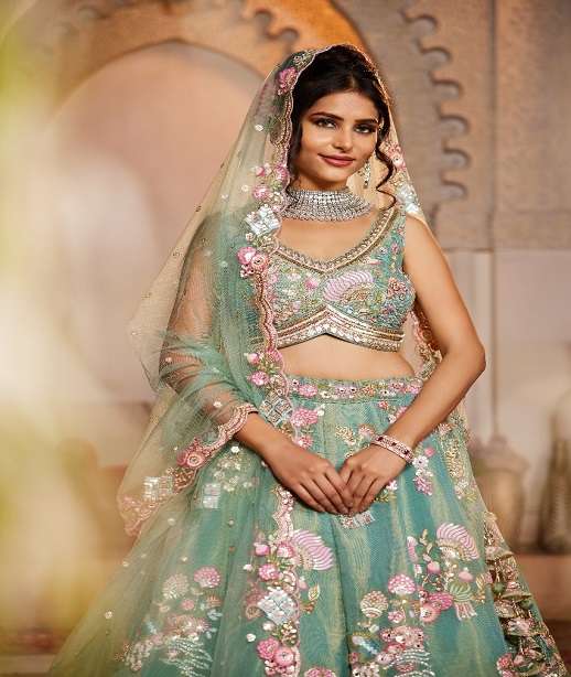 INDIAN DESIGNER BOLLYWOOD BRIDAL WEDDING PARTY WEAR HEAVY HAND WORK NET HAND WORK LEHENGA CHOLI NT 6118