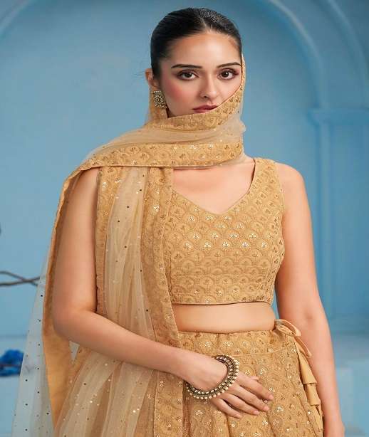 INDIAN DESIGNER BOLLYWOOD WEDDING PARTY WEAR GEORGETTE LEHENGA CHOLI ZC 5124 G TO K