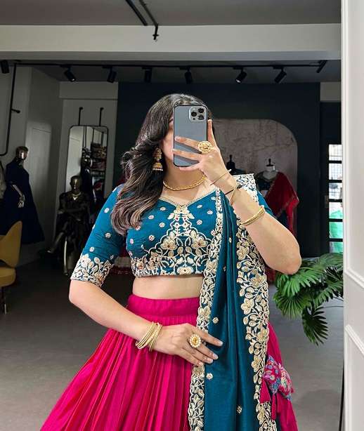 INDIAN DESIGNER BOLLYWOOD WEDDING PARTY WEAR TUSSAR SILK LEHENGA CHOLI LB 1238 COLOR