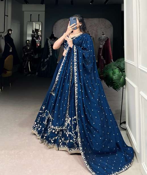 INDIAN DESIGNER BOLLYWOOD WEDDING PARTY WEAR VICHITRA SILK LEHENGA CHOLI LNB 1404 COLOR