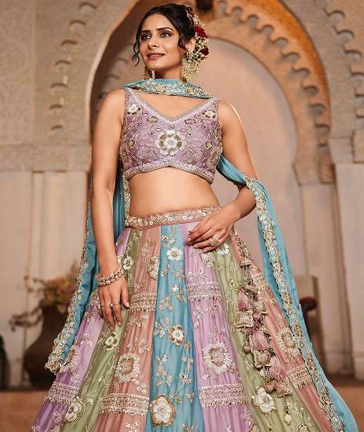 INDIAN DESIGNER BRIDAL WEDDING WEAR PREMIUM QUALITY GEORGETTE FABRIC LEHENGA CHOLI WITH HAND EMBROIDERY WORK NT 6130