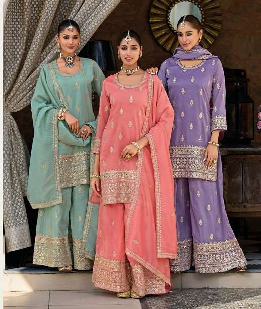 INDIAN DESIGNER WEDDING PARTY WEAR SIMAR SILK PALLAZO SHARARA SALWAR SUIT DST EB HEERAMANDI 1861-1863