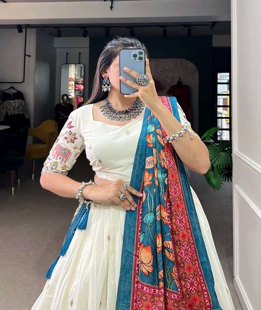 LATEST DESIGNER WEDDING PARTY WEAR KHADI COTTON LEHENGA CHOLI LNB 1601 COLOR