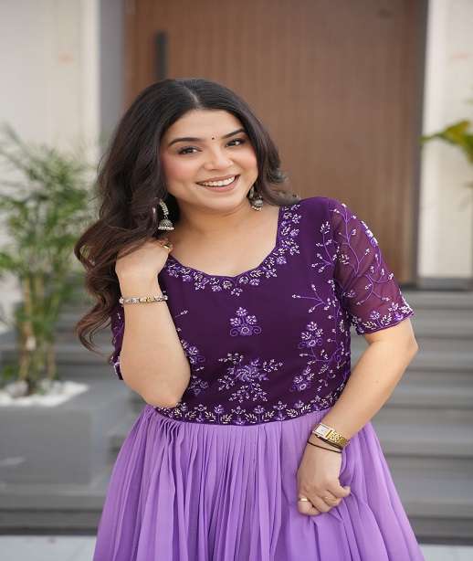 LATEST DESIGNER WEDDING PARTY WEAR READYMADE BLOOMING FAUX ANARKALI SUIT LONG GOWN KU 1168 COLOR