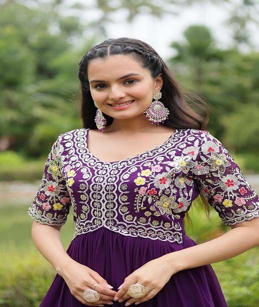 LATEST DESIGNER WEDDING PARTY WEAR READYMADE GEORGETTE ANARKALI SUIT LONG GOWN KU 1110 COLOR