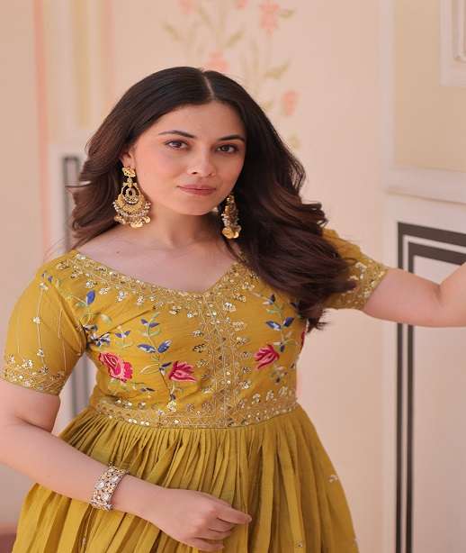 LATEST DESIGNER WEDDING PARTY WEAR READYMADE GOLD CRUSH ANARKALI SUIT LONG GOWN KUMARI 1171 COLOR