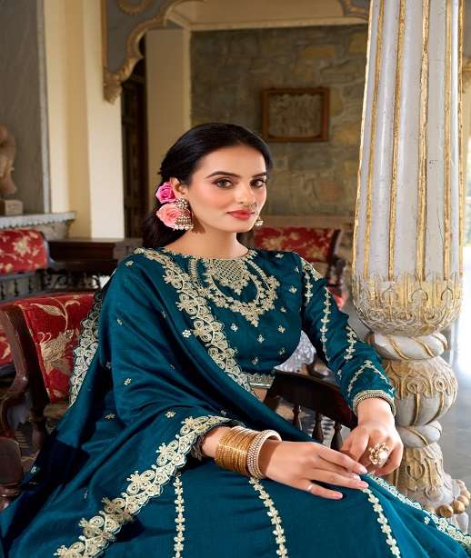 LATEST DESIGNER WEDDING PARTY WEAR VICHITRA SILK LEHENGA CHOLI LNB 1418
