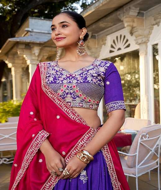 LATEST DESIGNER WEDDING PARTY WEAR VICHITRA SILK LEHENGA CHOLI LNB 1414
