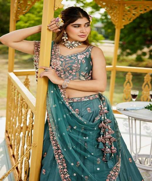 DESIGNER BOLLYWOOD BRIDAL WEDDING PARTY WEAR HAND WORK SATIN LEHENGA CHOLI NT 6165 COLOR