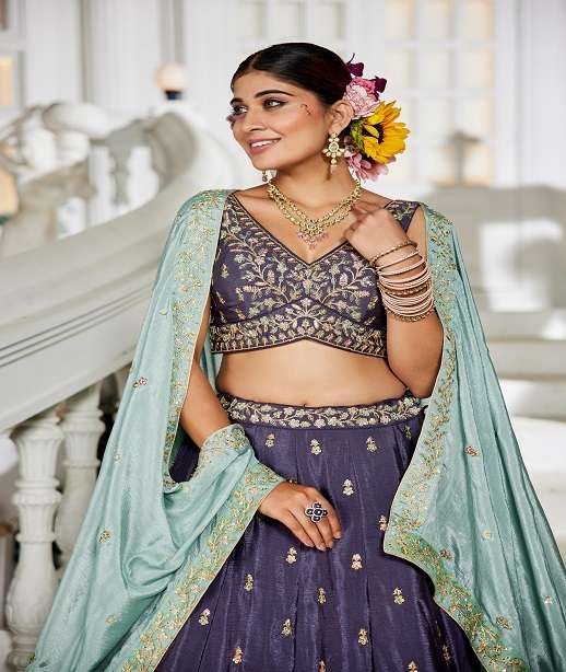 DESIGNER BOLLYWOOD BRIDAL WEDDING PARTY WEAR HAND WORK CHIFFON LEHENGA CHOLI NT 6155 COLOR
