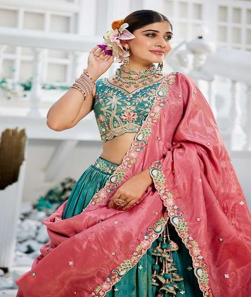 DESIGNER BOLLYWOOD BRIDAL WEDDING PARTY WEAR HAND WORK SATIN SILK LEHENGA CHOLI NT 6167