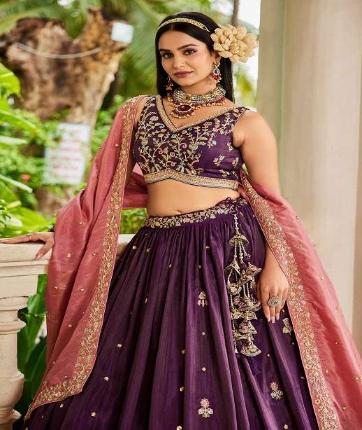 DESIGNER BOLLYWOOD BRIDAL WEDDING PARTY WEAR HAND WORK SATIN SILK LEHENGA CHOLI NT 6172 COLOR