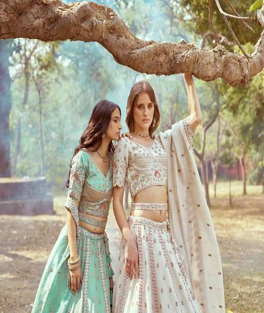 DESIGNER BOLLYWOOD BRIDAL WEDDING PARTY WEAR HAND WORK TISSUE SILK LEHENGA CHOLI NT 6098 COLOR