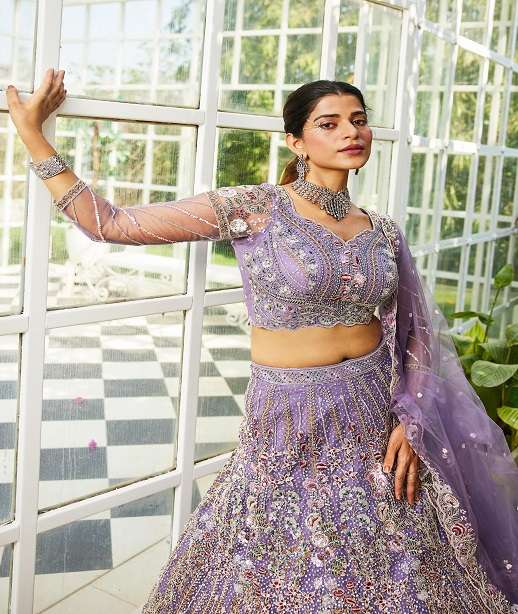 DESIGNER BOLLYWOOD BRIDAL WEDDING PARTY WEAR HEAVY HAND WORK NET LEHENGA CHOLI SENHORA DRESSES 6148 COLOR