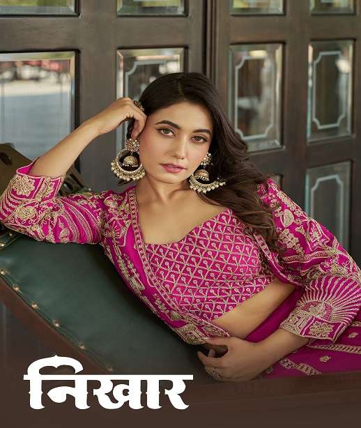 DESIGNER FANCY WEDDING PARTY WEAR CHINON SILK READYMADE LEHENGA CHOLI SENHORA DRESSES NIKHAR 3101 COLOR