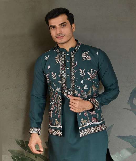 DESIGNER FANCY WEDDING PARTY WEAR READYMADE INDIAN MENS VISCOSE SILK KURTA KF 61201-61207