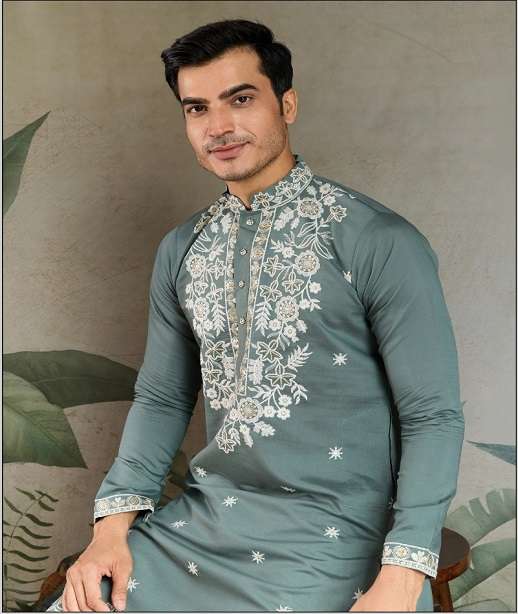 DESIGNER FANCY WEDDING PARTY WEAR READYMADE INDIAN MENS HEAVY RAYON KURTA KF 61321-61324