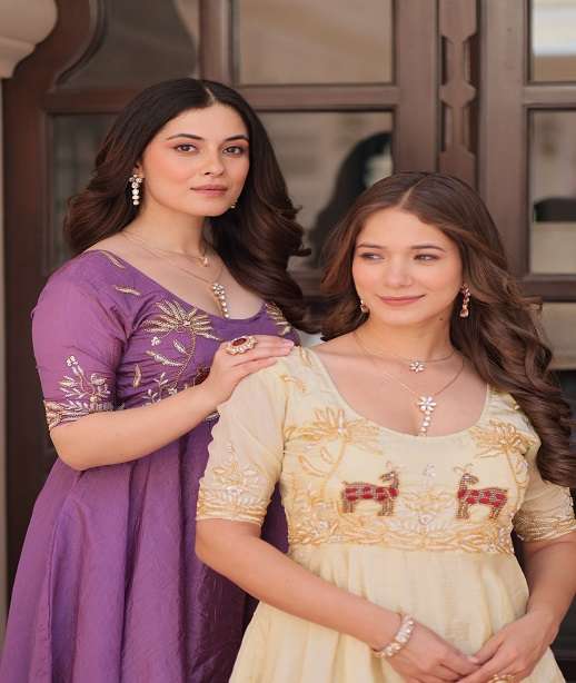 DESIGNER PARTY WEAR GOLD CRUSH SILK READY MADE ANARKALI GOWN KU 1176 COLOR