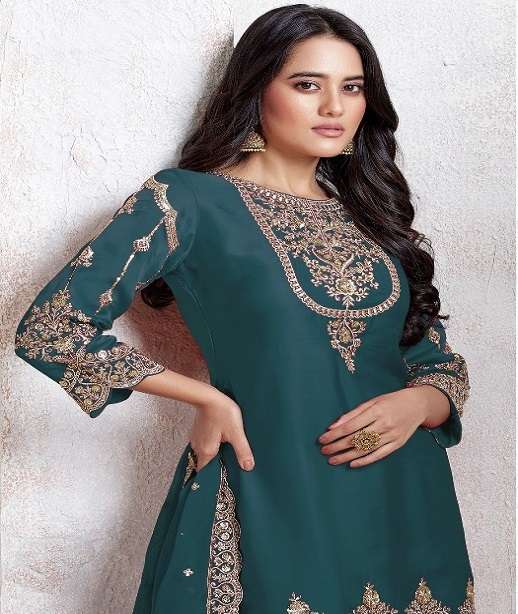 DESIGNER WEDDING PARTY WEAR FAUX GEORGETTE PATIYALA SALWAR SUIT GOWN HT 5102 COLOR