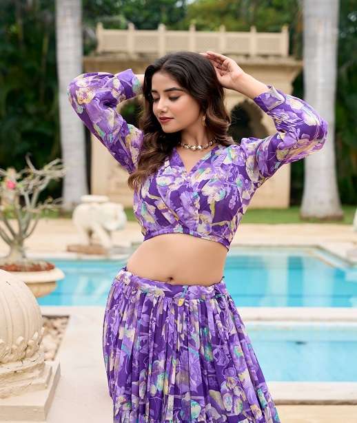 DESIGNER WEDDING PARTY WEAR GEORGETTE READYMADE PRINTED CROP TOP WITH LEHNGA NNK 1135 COLOR