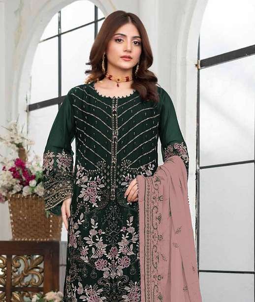 DESIGNER WEDDING PARTY WEAR STRAIGHT FAUX GEORGETTE PAKISTANI SALWAR SUIT JG 4142 COLOR