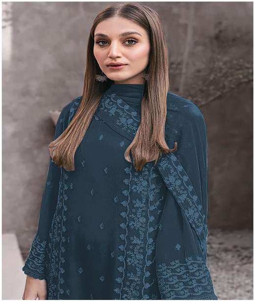 DESIGNER WEDDING PARTY WEAR STRAIGHT FAUX GEORGETTE PAKISTANI SALWAR SUIT JG 5157 COLOR