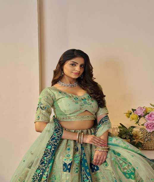 INDIAN DESIGNER BOLLYWOOD WEDDING PARTY WEAR BANARASI SILK LEHENGA CHOLI KFF 492 COLOR
