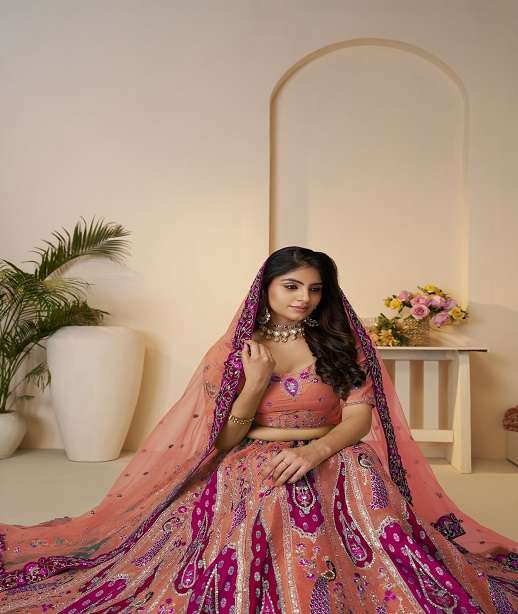 INDIAN DESIGNER BOLLYWOOD WEDDING PARTY WEAR BANARASI SILK LEHENGA CHOLI KFF 484 COLOR