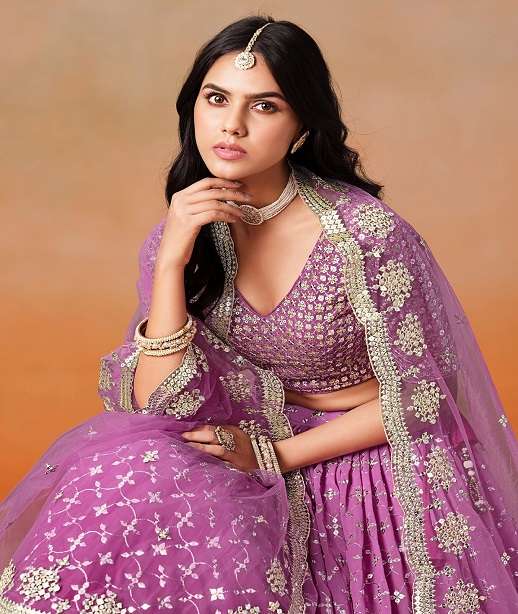 INDIAN DESIGNER BOLLYWOOD WEDDING PARTY WEAR GEORGETTE LEHENGA CHOLI ZC 7086 COLOR