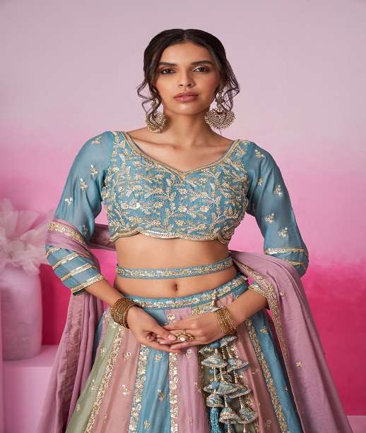 INDIAN DESIGNER BOLLYWOOD WEDDING PARTY WEAR HEAVY CHIFFON LEHENGA CHOLI NT ADORN 6045 COLOR