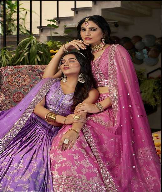 INDIAN DESIGNER BOLLYWOOD WEDDING PARTY WEAR JACQUARD SILK LEHENGA CHOLI ZC 7100 COLOR