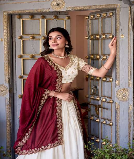 INDIAN DESIGNER BOLLYWOOD WEDDING PARTY WEAR VICHITRA SILK LEHENGA CHOLI LNB 2049 COLOR