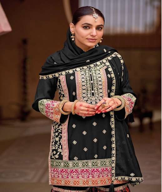 INDIAN DESIGNER FANCY WEDDING PARTY WEAR CHINON SILK SHARARA SALWAR SUIT RH RANG 1841-1842