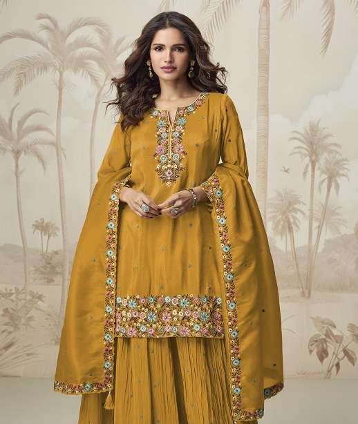 INDIAN DESIGNER FANCY WEDDING PARTY WEAR ROMAN SIMAR SILK SHARARA SALWAR SUIT JG NAGMA 10224 COLOR
