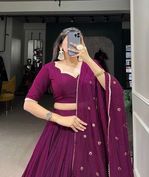 LATEST DESIGNER SOUTH INDIAN WEDDING PARTY WEAR CHANDERI SILK LEHENGA CHOLI LNB 1906 COLOR