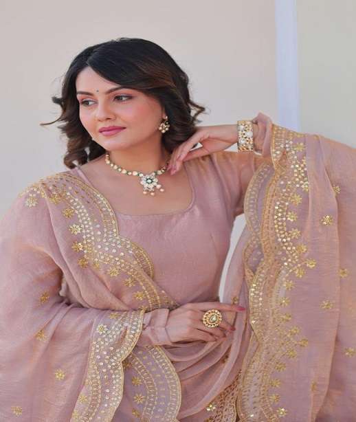 LATEST DESIGNER WEDDING PARTY WEAR READYMADE FENDY CHIFFON ANARKALI SUIT LONG GOWN LW 9235 COLOR