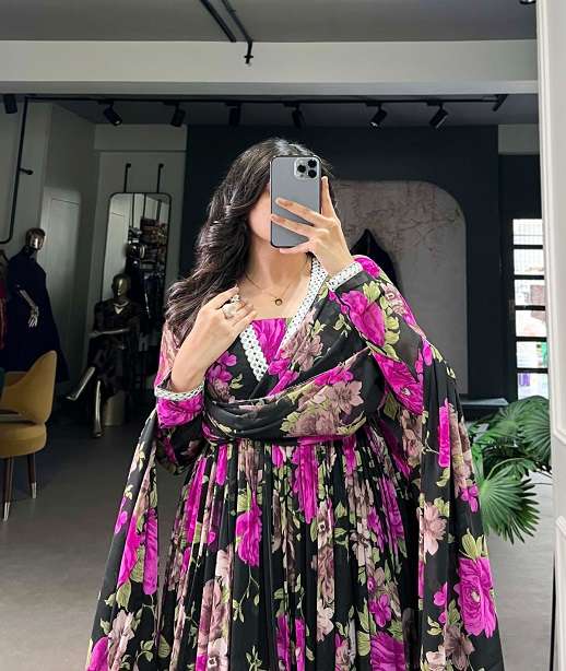 LATEST DESIGNER WEDDING PARTY WEAR READYMADE PRINTED GEORGETTE ANARKALI SUIT GOWN YNF 5040 COLOR