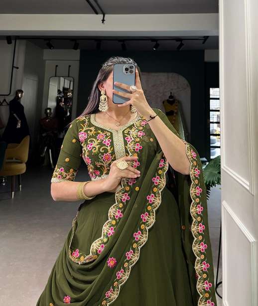 LATEST DESIGNER WEDDING PARTY WEAR REAL GEORGETTE LEHENGA CHOLI LNB 1419 1447