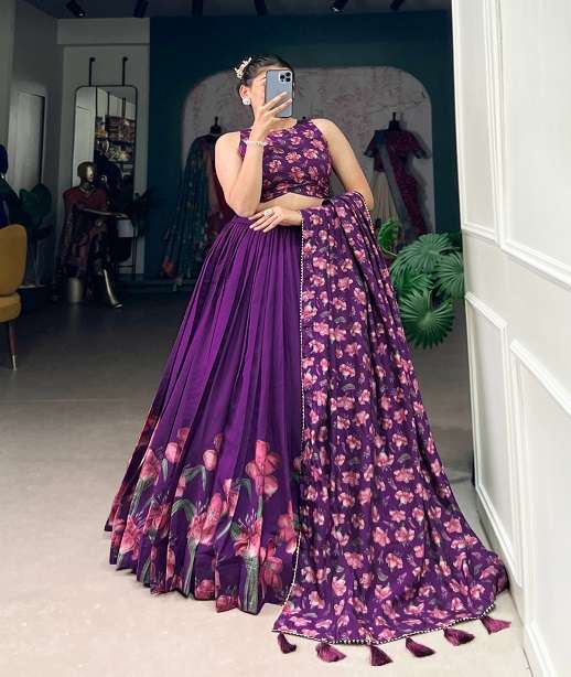 LATEST DESIGNER WEDDING PARTY WEAR TUSSAR SILK LEHENGA CHOLI LNB 1233 COLOR