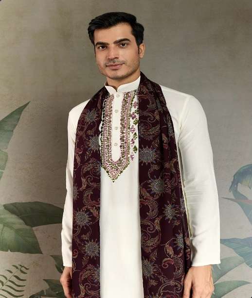 WEDDING PARTY WEAR READYMADE INDIAN MENS VISCOSE RAYON KURTA DUPATTA KF 61341-61342