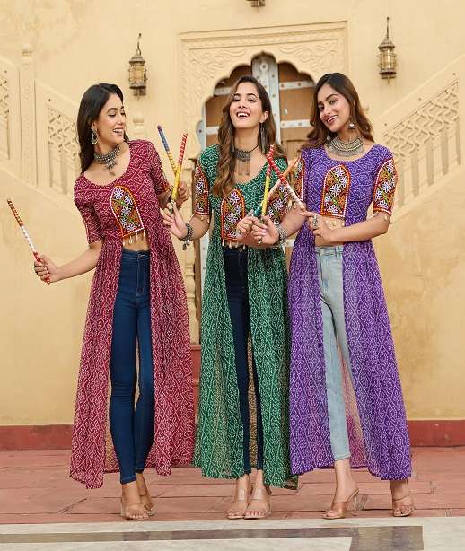 BANDHANI PRINT GEORGETTE READY MADE NAVRATRI KURTI COLLECTION KU 1189 COLOR