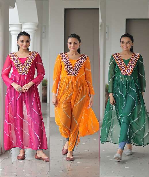 DESIGNER FANCY READYMADE NAVRATRI KURTI IN GEORGETTE FABRIC KU 1181 COLOR